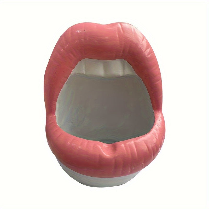 1 maceta con forma de labios de resina, estilo contemporáneo, multifuncional, decorativa para sala de estar, pieza de arte con diseño de labios, maceta liviana para interiores y exteriores