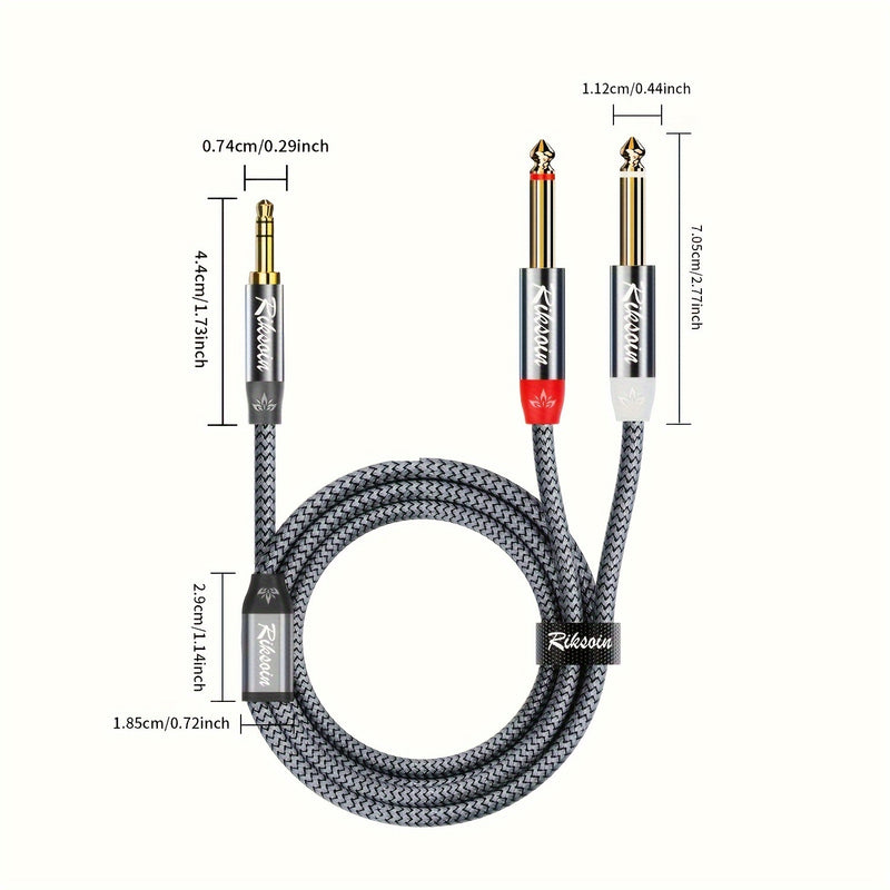 Cable de Audio Estéreo Premium Chapado en Oro de 3.5mm a Doble 6.5mm - Nylon Reductor de Ruido, Conector Macho a Macho para iPhone, Tarjeta de Sonido de PC, Mezclador, Altavoces Multimedia y Sistemas de Cine en Casa