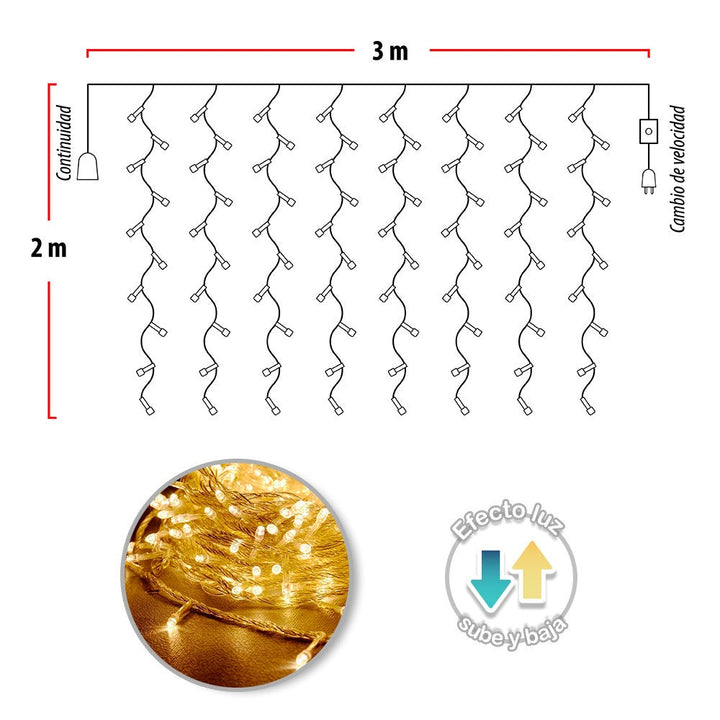 Cascada Led 3X2 Metros 360 L Sube y Baja Luces Navidad 2010