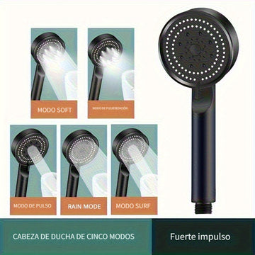 1 unidad, Cabezal de ducha multifuncional con 5 modos de alta presión, accesorio de baño ahorrador de agua, ducha de mano ajustable para una mejor experiencia de baño