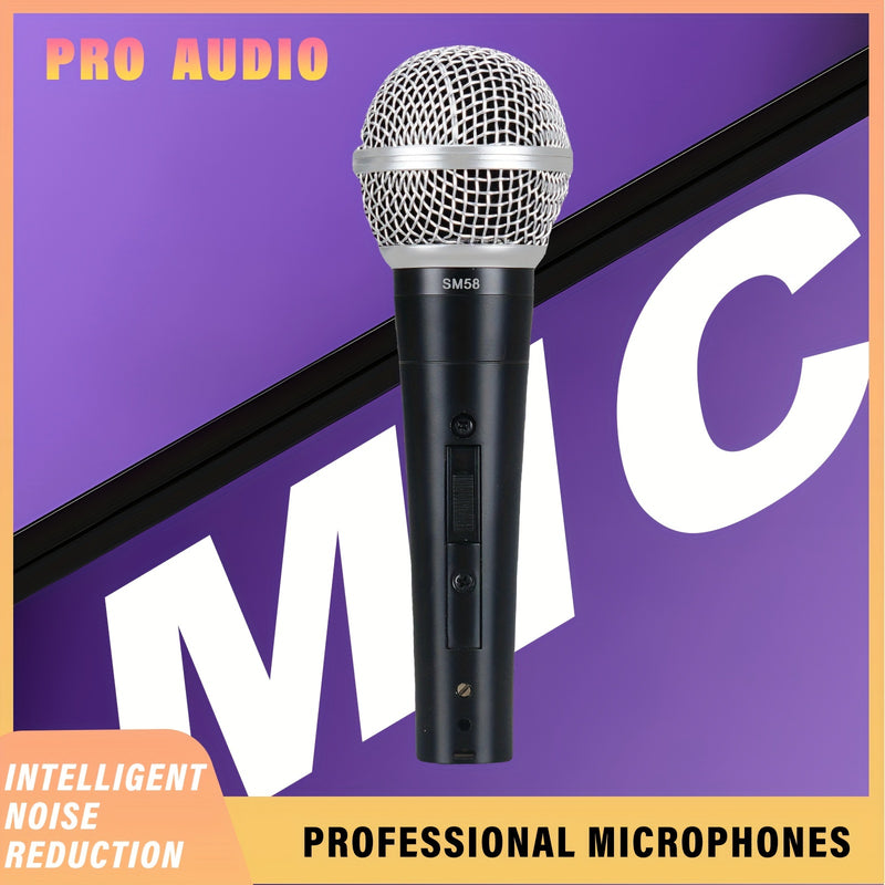 Micrófono profesional SM58YY con cable | Alimentación por USB, conector de 6.35 mm | Ideal para karaoke, transmisiones en vivo y videoconferencias | Sonido de alta fidelidad, reducción de ruido | Diseño elegante en negro con rejilla metálica | Compatibil
