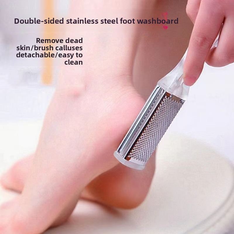 1 pieza de limpiador de pies de acero inoxidable manual - No necesita electricidad, diseño duradero y ergonómico para exfoliar la piel muerta, suaviza la textura ligeramente beige y los ángulos, herramienta de exfoliación de pies, estética moderna, acaba