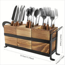 1pc Portaútiles, Bola de Utensilios Rústica con 3 Compartimentos, Organizador de Cocina para Encimera, Caja de Madera para Cubiertos, Tenedor, Cuchara y Espátula, Estilo Granja