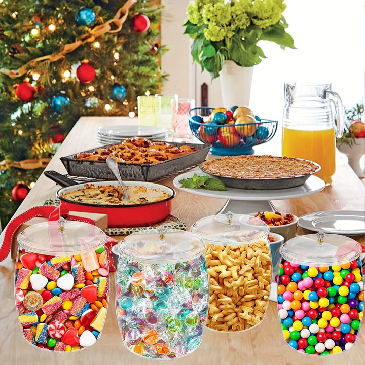 Juego de 4 frascos de dulces con cucharitas, frascos de plástico de 90 oz con tapa, contenedores de acrílico transparente para galletas sellados, recipientes resistentes de boca ancha, ideales para buffet de dulces, escritorio de oficina o mesa del hogar