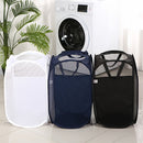 Cesto de lavandería de malla elegante y resistente con asa - Ideal para dormitorios, viajes y baños - Cesta de almacenamiento de ropa sucia de poliéster, cesta de almacenamiento plegable