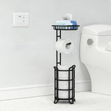 Soporte para papel higiénico de hierro forjado pintado, independiente, con estante adicional para rollos gigantes, teléfono, toallitas y difusor, instalación con adhesivo, para baño