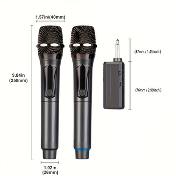 Sistema de Micrófono Inalámbrico de Alto Rendimiento con Batería Recargable - 1500mAh, Carga USB-C, Doble Micrófono de Mano para Karaoke, Bodas, DJs y Más