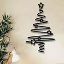 Arte de pared de árbol de Navidad de metal - Decoración navideña no eléctrica para interiores y exteriores, elegante árbol de metal negro con adornos de estrellas, perfecto para sala de estar, patio o jardín, decoración de pared de Navidad.