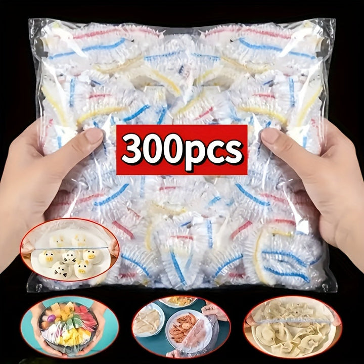 300-Pack de envoltura de alimentos transparente y elástica, película de plástico multiusos para cocina con cuchilla dentada, cubiertas de plato sin olor para el hogar, restaurante, picnic - a prueba de polvo, se adapta a todos los tamaños de plato, sin r