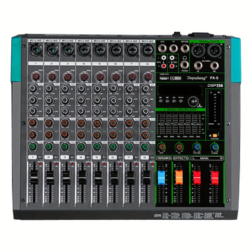 Mixer de audio profesional DEPUSHENG 6/8 canales - Aleación, operado por fuente de alimentación, 110V-130V, enchufe estadounidense, consola de mezcla con MP3, función inalámbrica, grabación USB - Serie PA6/PA8