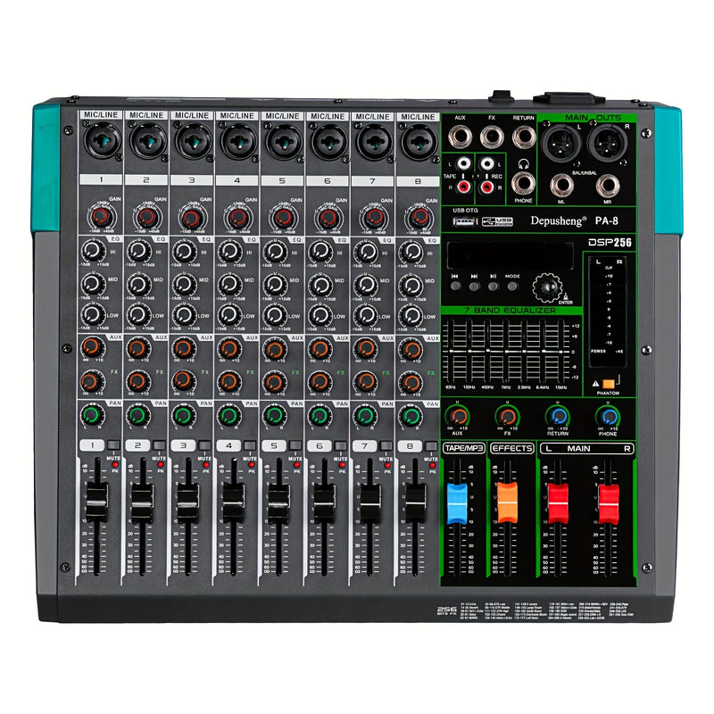 Mixer de audio profesional DEPUSHENG 6/8 canales - Aleación, operado por fuente de alimentación, 110V-130V, enchufe estadounidense, consola de mezcla con MP3, función inalámbrica, grabación USB - Serie PA6/PA8