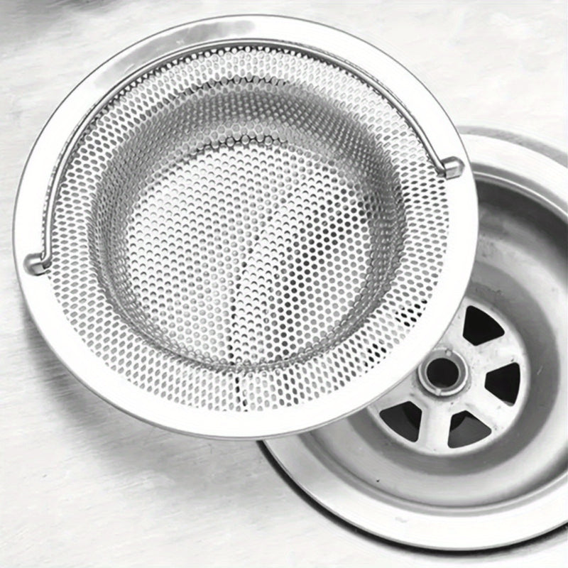 1 pieza, Cernidor de fregadero de acero inoxidable con asa, resistente a la herrumbre, filtro de malla antiatascos para fregaderos de cocina y baño, evita con facilidad los atascos, ideal para drenar restos de verduras y frutas, incluye acero inoxidable
