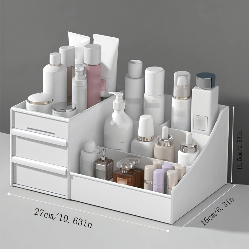 Organizador de maquillaje con cajón, gran capacidad, almacenaje para lápiz labial, cuidado de la piel y cosméticos, plástico ligero, no requiere energía