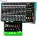 Consola de Mezcla de Audio Profesional DEPUSHENG - PA12/PA16, 12/16 Canales con Interfaz, Amplificador de Potencia, ABS Negro, Enchufe US, 110-130V