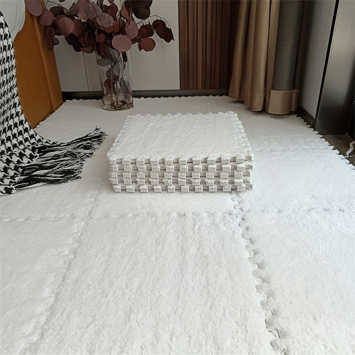 24pcs, Alfombra de Peluche Empalmada para Mesita de Noche, Cobertura Completa para Dormitorio con Estilo, Uso Doméstico Cobertura Completa Puede Ser Cortada Alfombra de Suelo Empalmada de Peluche, 29.97*29.97cm