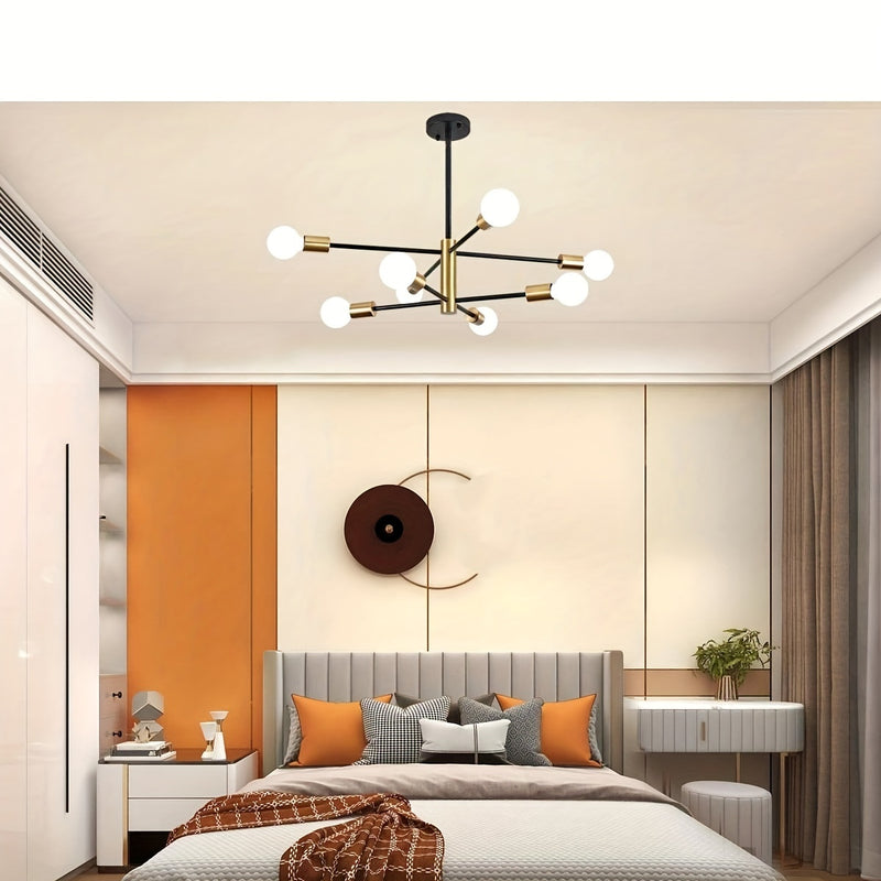 1 pza. de 8 cabezales o 6 cabezales, lámpara de araña de metal estilo loft, retro, hierro artístico, redonda, tipo satélite, para bares, restaurantes, salas, villas, luces de ingeniería, cabezal para lámpara E26-E27 sin foco