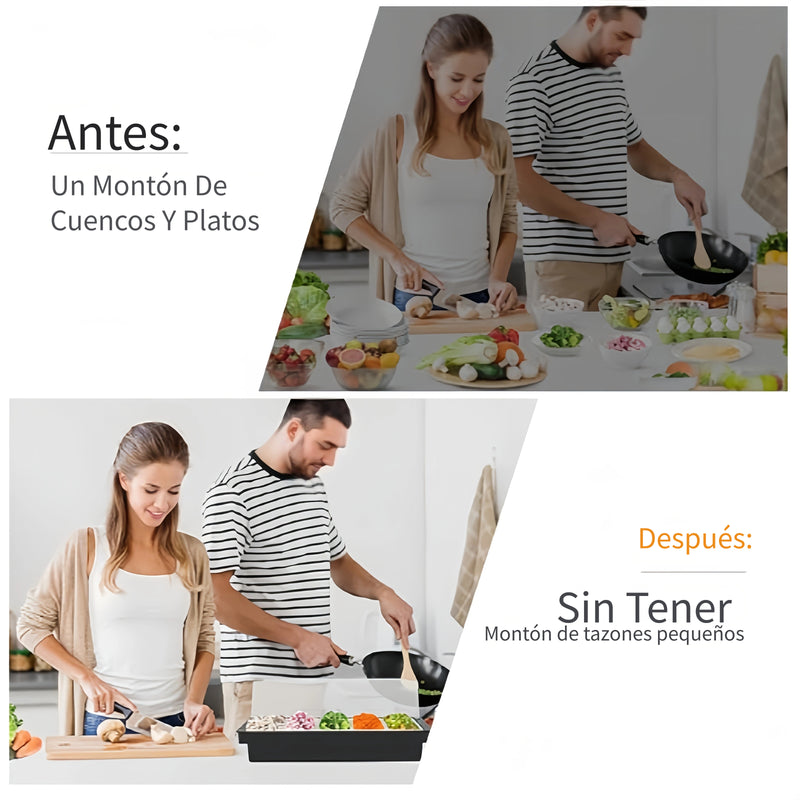 1 Juego de Bandeja para Especias con 6 Compartimentos y Tapa, Utensilios de Cocina para Cóctel Chef - Plástico Duradero, Ideal para Bares, Heladerías y Salserías | Suministros Esenciales para Bares y Restaurantes