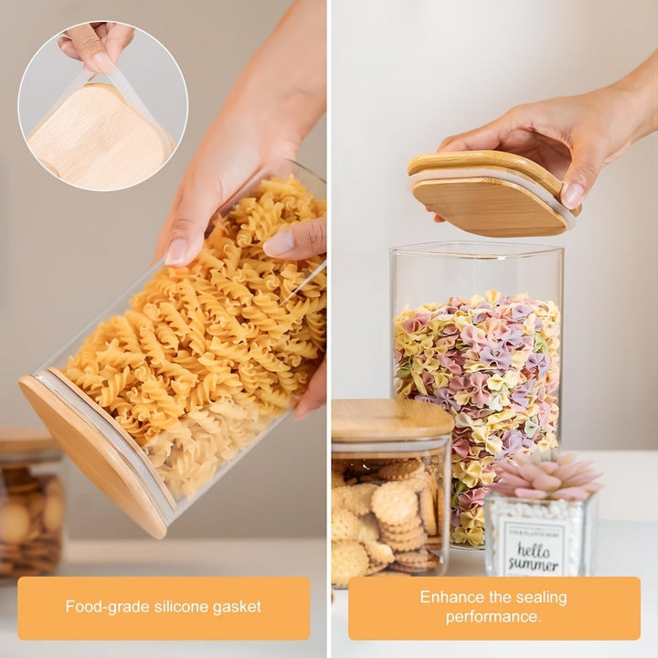 Juego de 6 recipientes de vidrio para almacenar alimentos, con tapa de bambú hermética, ideal para té, café, harina, azúcar, dulces, galletas, especias y más