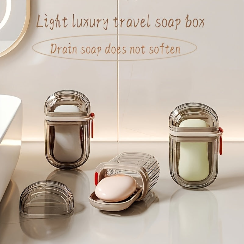 1 mini caja de jabón portátil, doble sellado, sin fragancia, material plástico, diseño con drenaje, ideal para viajes y uso en el hogar
