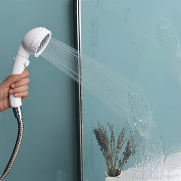 Cabezal de ducha de mano de alta presión con 3 modos, diseño redondo de plástico, configuración de lluvia, anti-obstrucción, control de temperatura fácil, adecuado para calentadores de agua en el baño, color blanco.