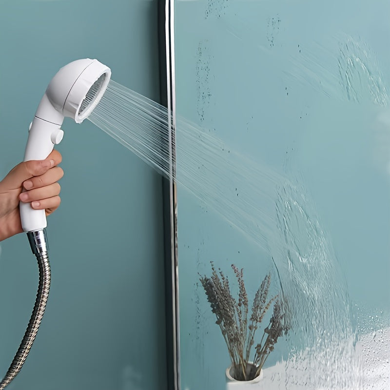 Cabezal de ducha de mano de alta presión con 3 modos, diseño redondo de plástico, configuración de lluvia, anti-obstrucción, control de temperatura fácil, adecuado para calentadores de agua en el baño, color blanco.