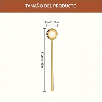12 cucharitas de acero inoxidable dorado con mango largo, para espresso, té, postres, chocolate caliente, té helado y latte, ideales para restaurantes, cafeterías y bares