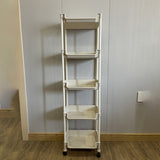 Carrito de Almacenamiento Rodante de 4/5 Niveles con Ruedas - Organizador Compacto de Plástico Duradero para Hogar, Oficina, Guardería - Unidad Móvil Ligera sin Montaje Necesario, Solución de Almacenamiento Doméstico | Diseño Blanco Limpio | Estantería L