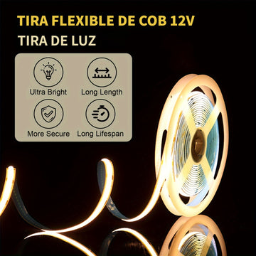 Barra de Luz Flexibles COB de 12V - Ultrabrillante, Duradera, Fácil Instalación para Dormitorio, Cocina, Escaleras y Decoración del Hogar, Luz LED Blanca Natural/Cálida/Fria, Opciones de 99.97/499.87cm