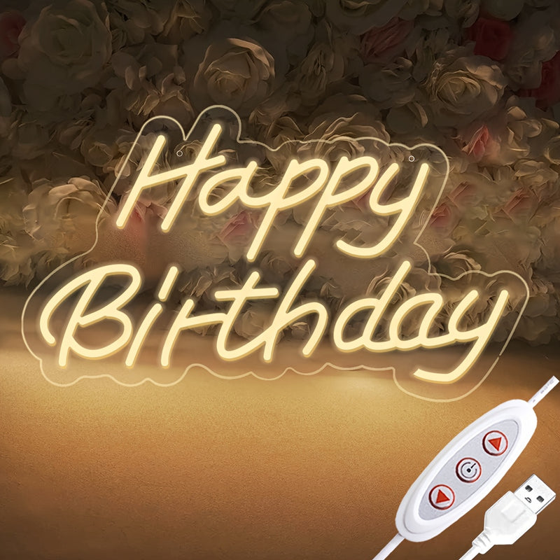 Letrero LED neón cálido de feliz cumpleaños, luz decorativa para pared, ideal para bares, clubes, KTV, hogar, sala de estar, decoración de bodas, fiestas y regalos