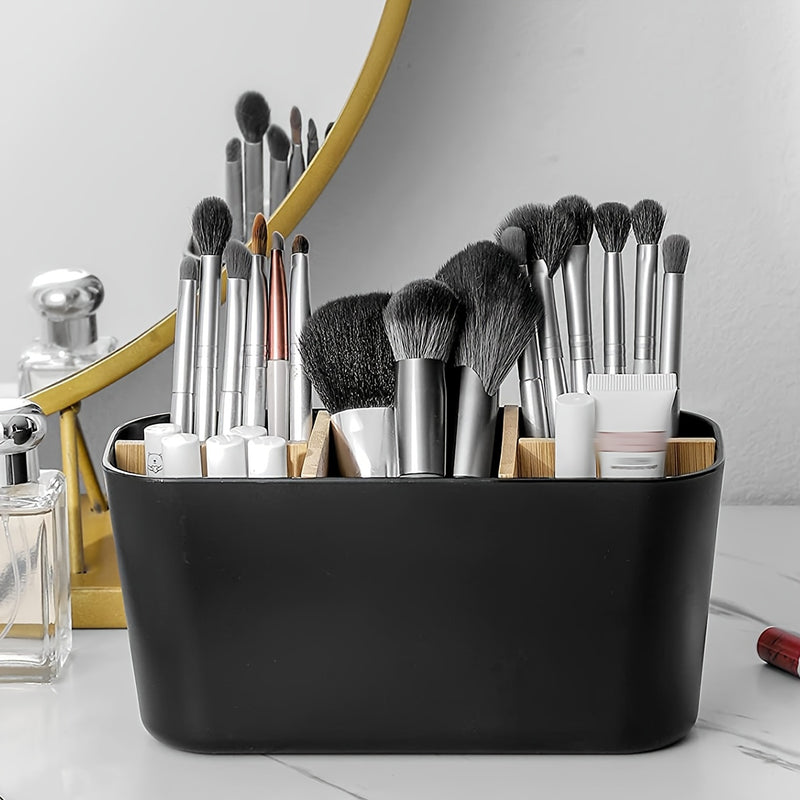Soporte para Cepillos de Dientes de Bambú con 5 Ranuras - Organizador de Encimera para Cepillos de Dientes Eléctricos, Pasta de Dientes y Maquinillas de Afeitar - Solución de Almacenamiento Elegante para el Tocador del Baño