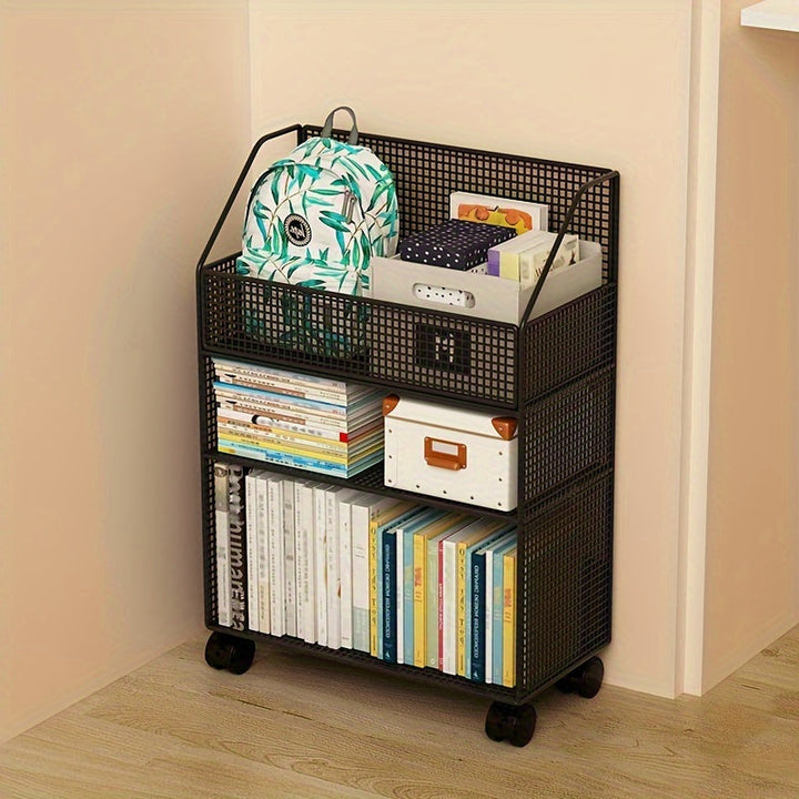 1pc Estante de Almacenamiento Rodante de Malla Metálica Blanca con Ruedas - Ahorra Espacio Debajo del Escritorio, Adecuado para Libros, Suministros y Decoraciones - Diseño Fácil de Mover sin Instalación, Apto para Oficina, Sala de Estar, Baño