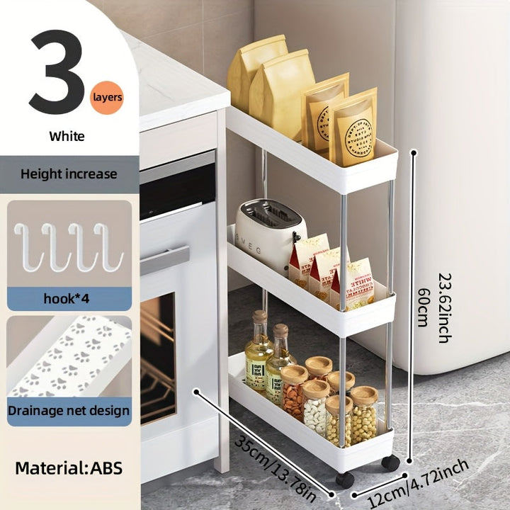 Carrito de Almacenamiento Rodante de 3 Niveles con Ruedas - Estructura de Metal y Plástico, Diseño Estrecho Compacto, Fácil Montaje, Organizador Vertical Multiusos para Cocina, Baño, Lavandería, Sala - Unidad Móvil de Almacenamiento, Estantes Delgados, C