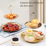 Elegante soporte para cupcakes de acero inoxidable de 2 niveles con asas doradas - Perfecto para celebraciones navideñas, bodas y ocasiones especiales, estante de exhibición seguro para alimentos para pasteles, galletas y refrigerios, ideal para mesa de