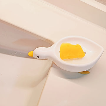 Jabonera con forma de pato auto-drenante, soporte para jabón de baño, bandeja de jabón con diseño de cascada lindo, conveniente para limpieza y almacenamiento