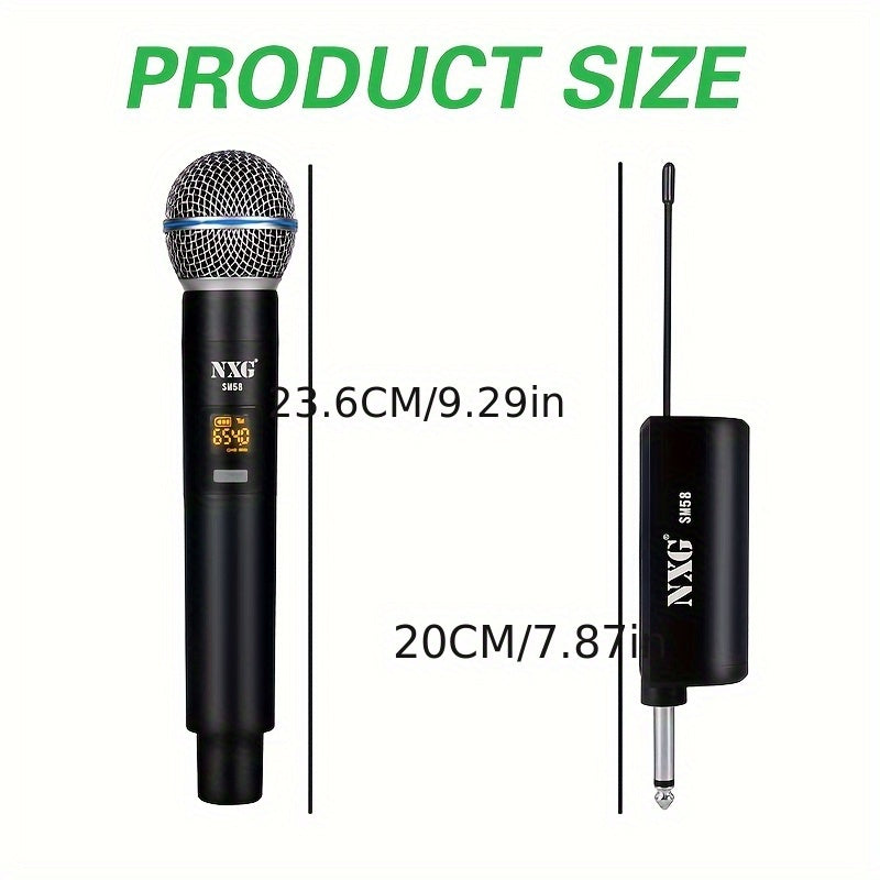Micrófono inalámbrico NUOXIANGE BbW, micrófono de mano con receptor, para cantar, karaoke, DJ, fiestas, iglesia, bodas, discursos, sistema de micrófono, voltaje de operación ≤36V, doble uso con batería/USB, batería de litio, control de volumen, conector