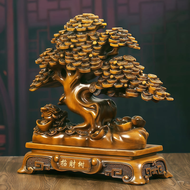 Un Árbol de Riqueza Decorativo, También Conocido como Árbol del Dinero, que Presenta una Rana Dorada y Lingotes que Simbolizan Buena Suerte, Adecuado para Exhibir en Salones o Oficinas, y También Puede Ser Regalado como Obsequio.