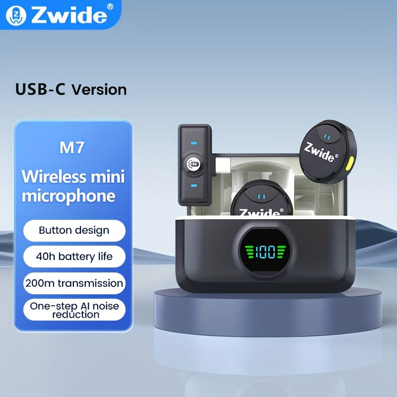 Micrófono Inalámbrico Magnético Zwide M7 con Clip - USB Tipo-C, Reducción de Ruido para Transmisiones en Vivo y Entrevistas al Aire Libre, Micrófono Inalámbrico para Cámara