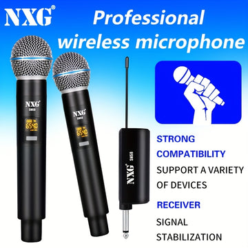 NXG Micrófono inalámbrico, sistema de micrófono de karaoke doble, equipado con un receptor recargable, conjunto de micrófono dinámico inalámbrico mini, adecuado para cantar, bodas, DJs, fiestas y discursos.