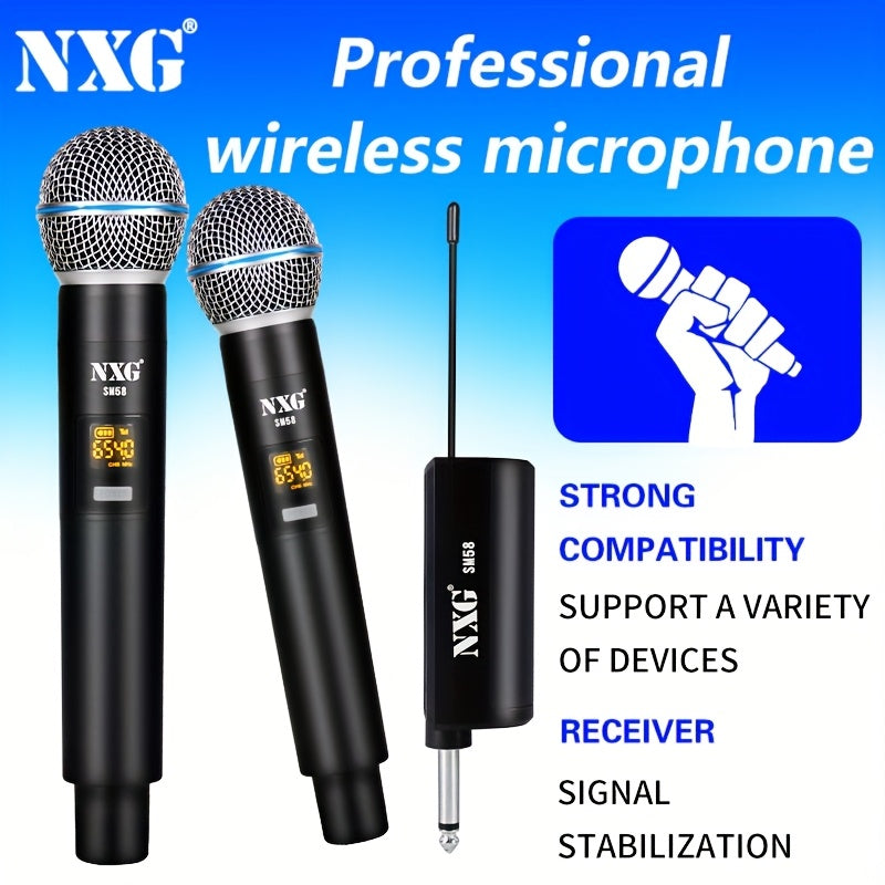 NXG Micrófono inalámbrico, sistema de micrófono de karaoke doble, equipado con un receptor recargable, conjunto de micrófono dinámico inalámbrico mini, adecuado para cantar, bodas, DJs, fiestas y discursos.