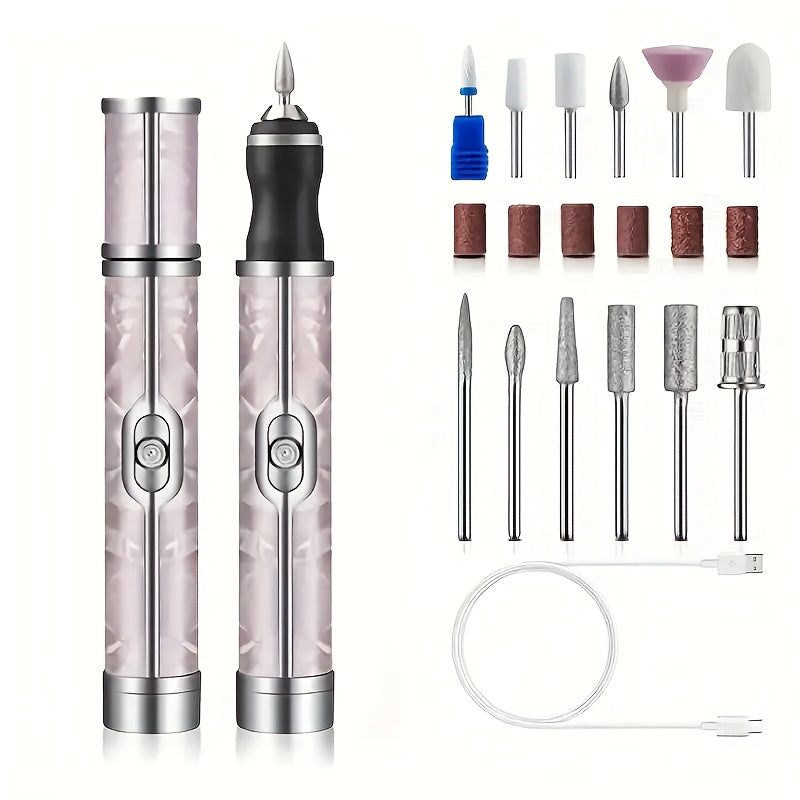Juego de Taladro Eléctrico USB HOTU - Kit Versátil para Manicura, Pedicura y Pulido con Accesorios Múltiples, Herramientas Portátiles para Arte en Uñas, Incluye Cable de Carga USB y Batería, Accesorios para Decoración de Uñas
