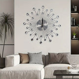 1 reloj de pared con diseño de noche estrellada - Reloj digital de metal silencioso con indicador de fase lunar, marco de metal redondo para decoración de sala de estar y comedor, funcionamiento con batería (AA no incluidas), decoración lunar