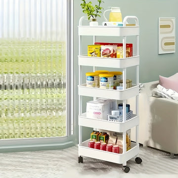 Carro de almacenamiento de 4 niveles con ruedas rodantes - Plástico duradero, fácil de mover, ideal para cocina, baño, dormitorio - Blanco, ruedas de rodadura suave, diseño de almacenamiento abierto para organizar lo esencial, carrito de utilidad moderno