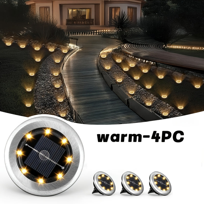 FACHOI 8 luces solares LED para exteriores, focos de jardín con sensor de luz, encendido/apagado automático, plástico resistente y acero inoxidable, duración de 8-10 horas, fácil instalación para patio, jardín, camino, terraza, césped
