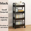 Carro de almacenamiento rodante de 3/4/5 niveles con ruedas - Organizador de plástico resistente para ropa interior, calcetines y accesorios, carro de utilidad negro multiusos para dormitorio, cocina, camping | Diseño reforzado, ensamblaje fácil, no requ