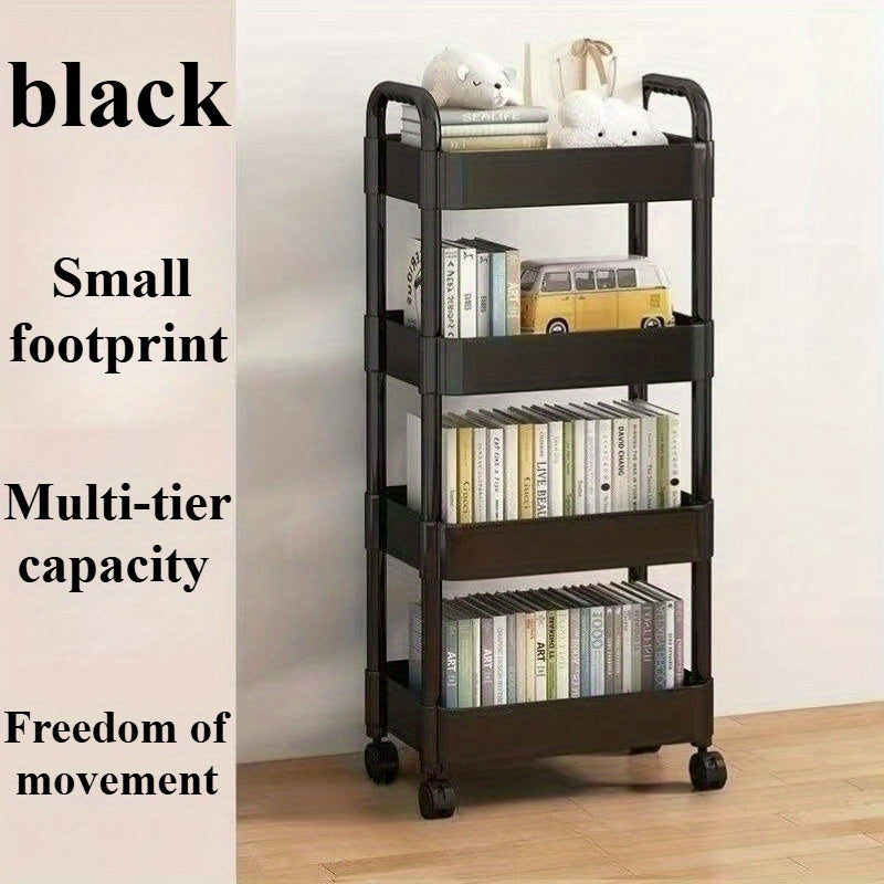 Carro de almacenamiento rodante de 3/4/5 niveles con ruedas - Organizador de plástico resistente para ropa interior, calcetines y accesorios, carro de utilidad negro multiusos para dormitorio, cocina, camping | Diseño reforzado, ensamblaje fácil, no requ
