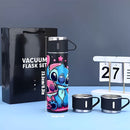 Juego de 1 Set 17Oz Disney Stitch Acero Inoxidable Termo a Prueba de Fugas con 3 Tazas para Bebidas Calientes y Frías, Adecuado para Viajes de Negocios y Útiles Escolares LHB03211