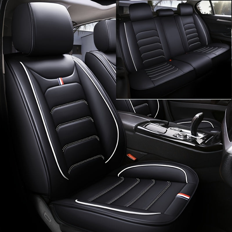 Protector de asiento de coche de temporada universal de 5 plazas, transpirable, con cojín de piel sintética, adecuado para el 99% de los modelos de 5 plazas, edición cómoda con compra individual de 2 almohadas.
