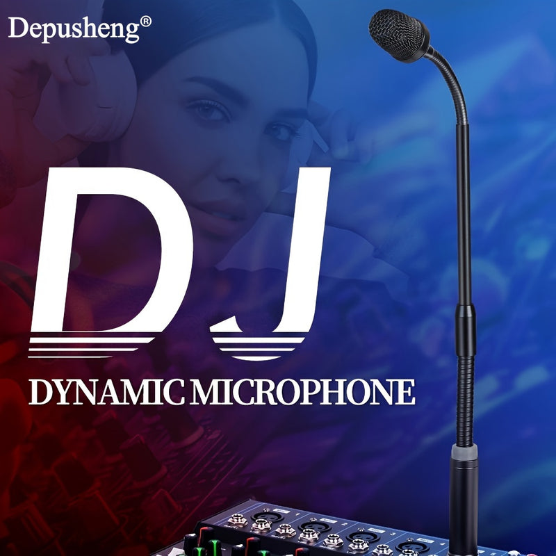 Micrófono dinámico profesional Depusheng DJ Mic de 16 pulgadas (40,64 cm) con XLR - 2 en 1, condensador y condensador, banda ajustable, 3 aumentos, 3 niveles de reducción de ruido, negro, micrófono para DJ, actuaciones en escena, diseño elegante, constru