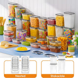 Juego de 16 piezas de recipientes para almacenar alimentos, con 8 frascos y 8 tapas, hecho de plástico libre de BPA, ideal para organizar la despensa, apilables y reutilizables
