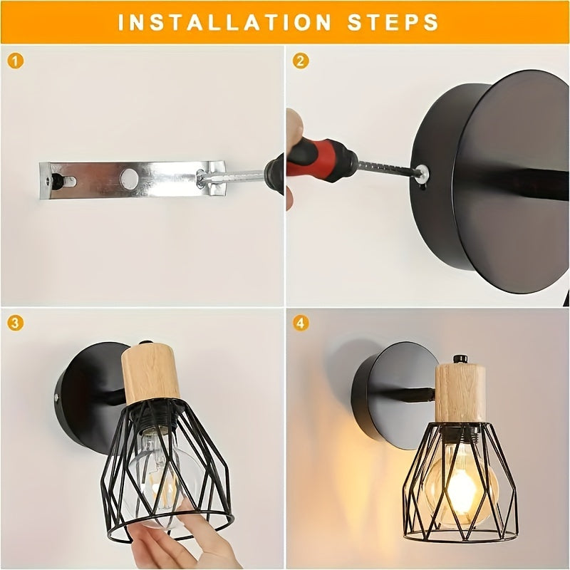 2pcs Apliques Industriales de Madera para Techo - Luces de Pared de Metal de Hierro para Isla de Cocina, Dormitorio, Sala de Estar y Más - Sin Bombilla Incluida